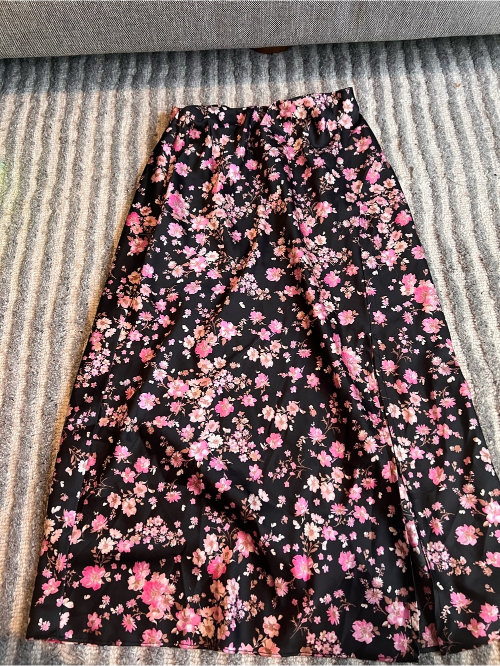 Francesca's Collections Black Skirt with Pink Floral Print